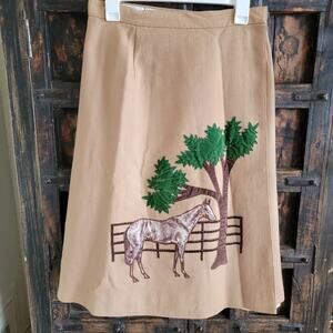 Bettmaar Vintage Ranch Horse Applique Wool Skirt Sz 12